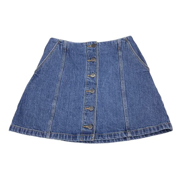 WILFRED FREE Aritzia Ahrens Button Front Mini A-Line Denim Skirt Sz 4 - Picture 3 of 7